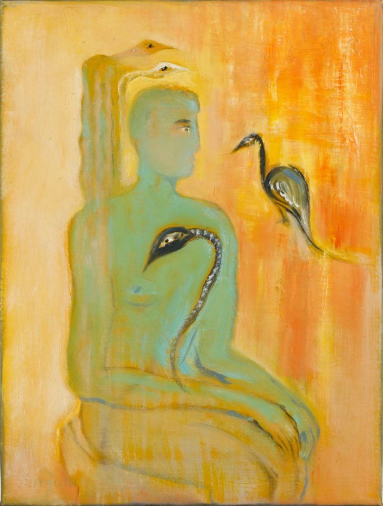 Slangen en Vogel (Snake and Bird), 2018, Acrylic on canvas, 40 x 30 cm