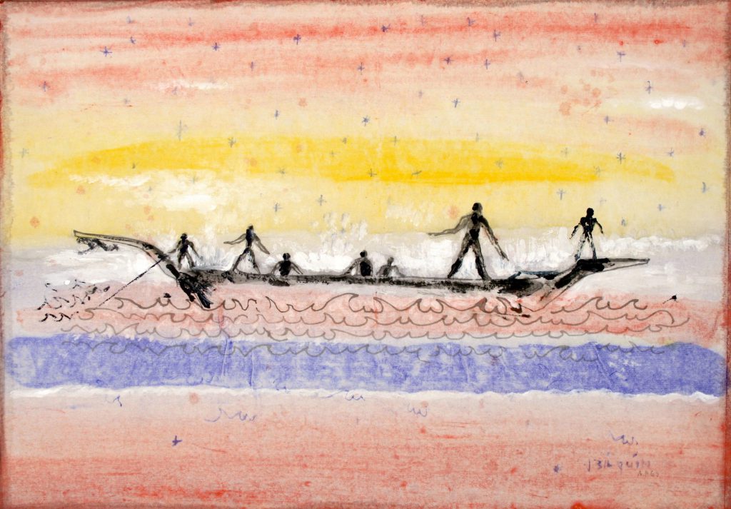 L’homme et la mer (The man and the sea), 2015, mixed media on paper, 22,5 x 32 cm