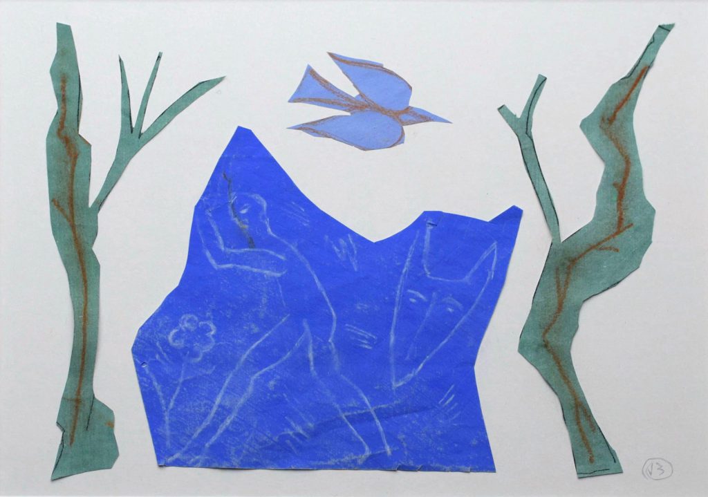 De Blauwe Vogel (The Blue Bird), 2016, mixed media on paper, 28 x 35 cm 