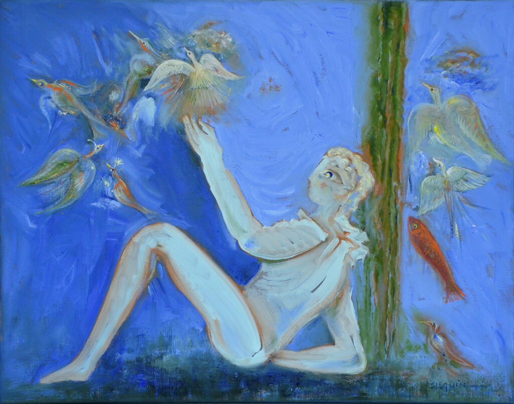 Mens en Vogel (Man and Bird), 2018, oil on canvas, 55 x 70 cm