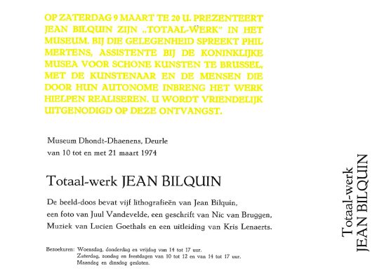 Museum Dhondt-Dhaenens, Totaal-werk exhibition, 1974, Jean Bilquin